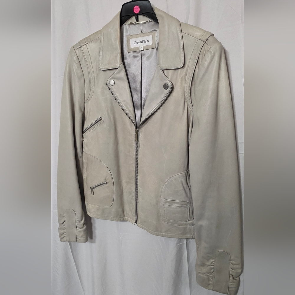 Calvin Klein Soft Gray Leather Jacket